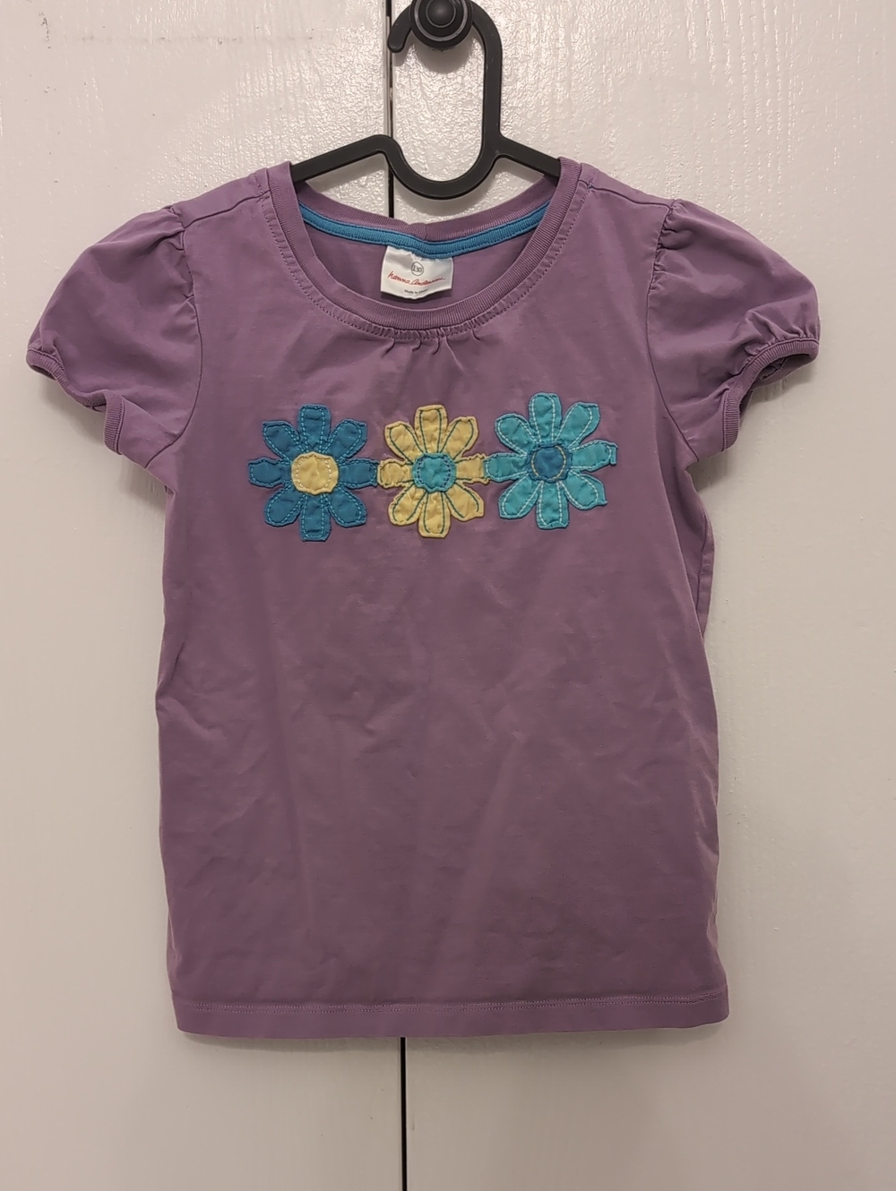 Hanna Andersson Girls' Lavender Floral Appliqué Short-Sleeve Tee Size 7/8